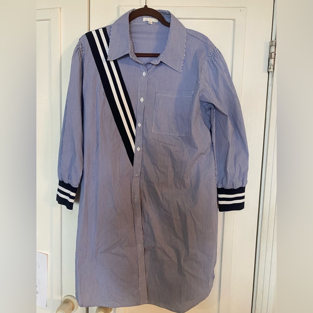 Joy Blue and Black Striped Button Down Dress